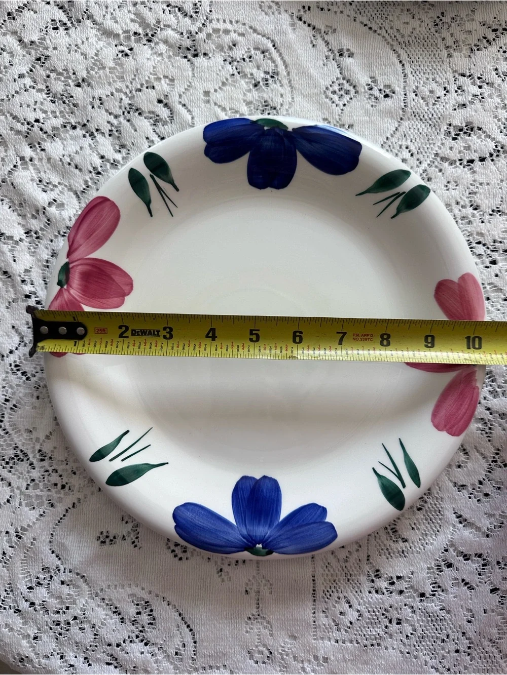 Vintage Furio Home Italy Hand Painted Blue Pink Floral Dinnerware Plates 4